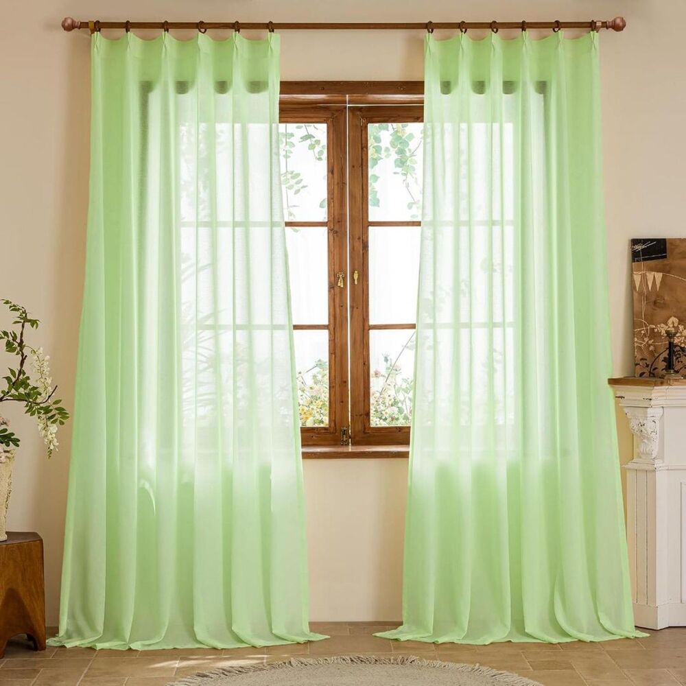 Brand New Lcoomen Reed Green Pinch-Pleated Sheer Curtains – Set of 2
